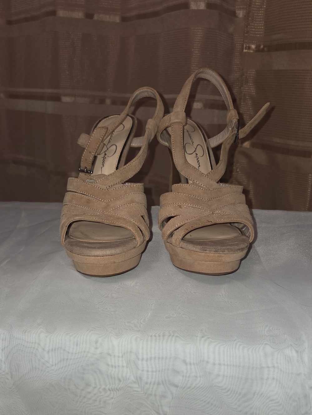 Jessica Simpson Tan Suede Platform Slingback Heels